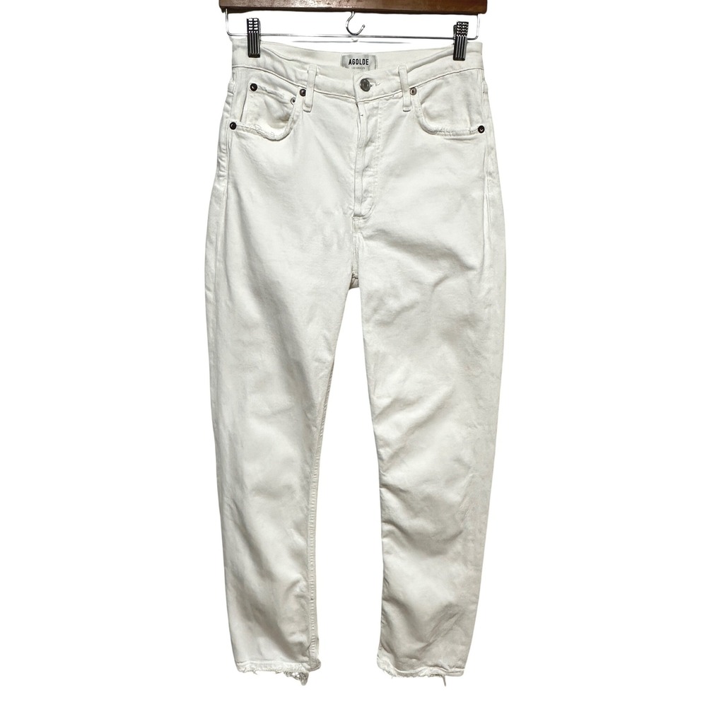 AGOLDE Riley High Rise Straight Jeans White Distressed Size 27 Long Casual
